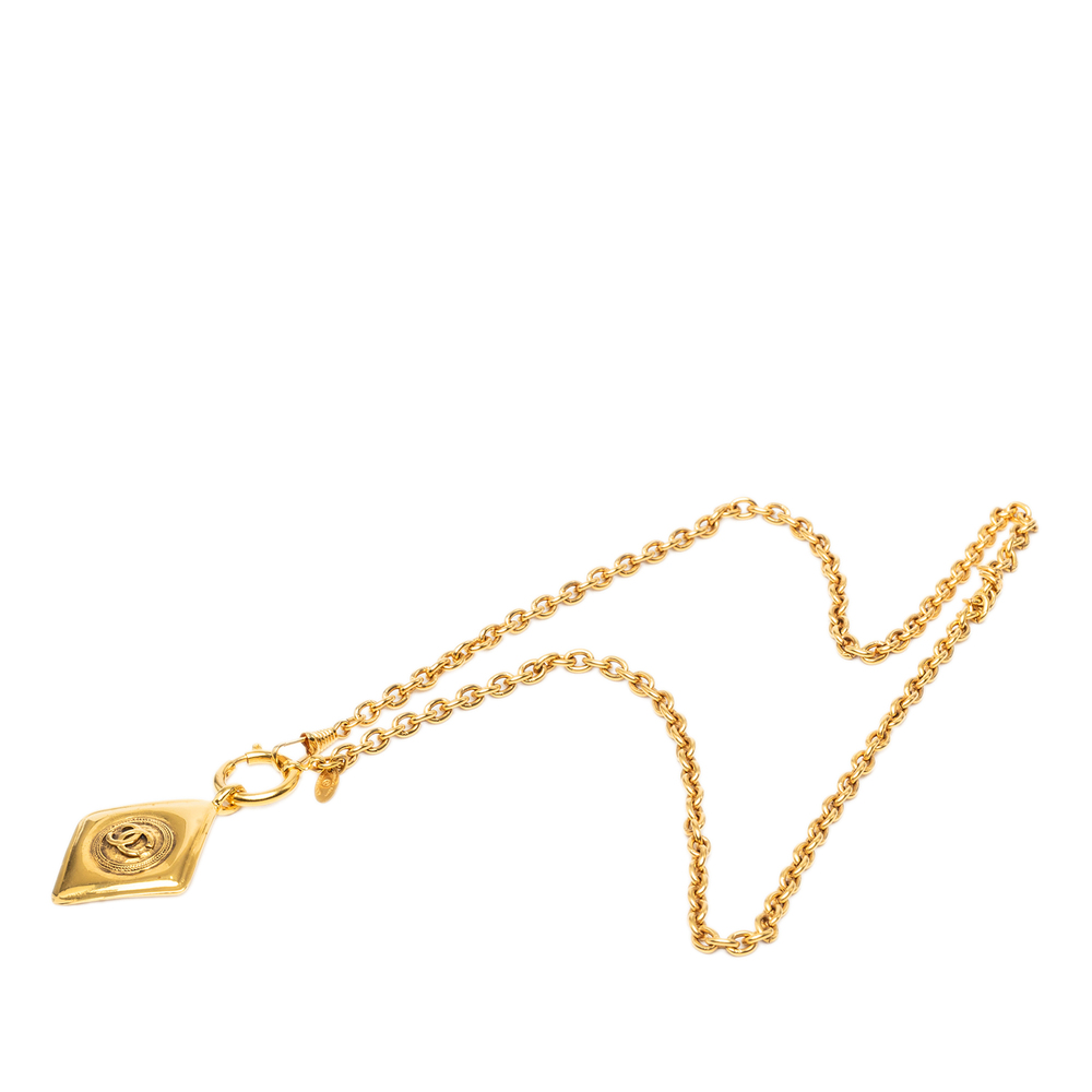 Pre-Loved Chanel CC Gold Plated Diamond Shape Pendant Necklace